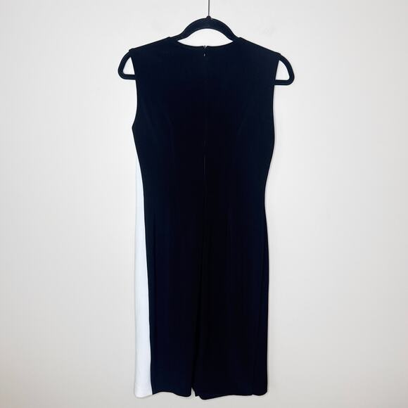 Joseph Ribkoff Scuba Crepe Color Block Dress in Black & Vanilla SZ 8 Sleeveless - Picture 4 of 5
